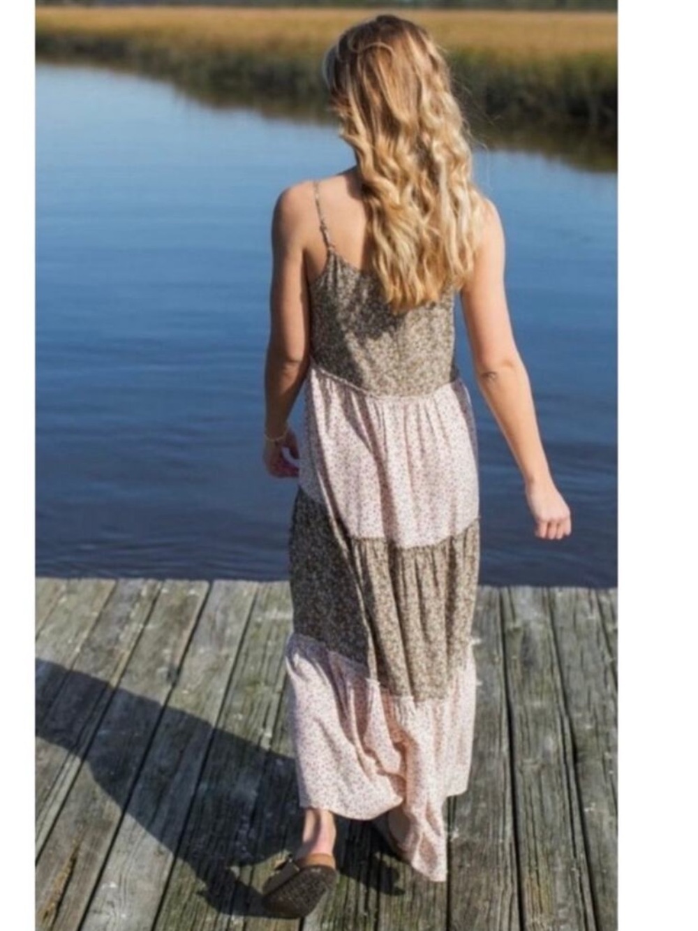 Natural Life Kaia Boho Cottagecore Mixed Floral Print Tiered Maxi Dress• Medium - Picture 3 of 7